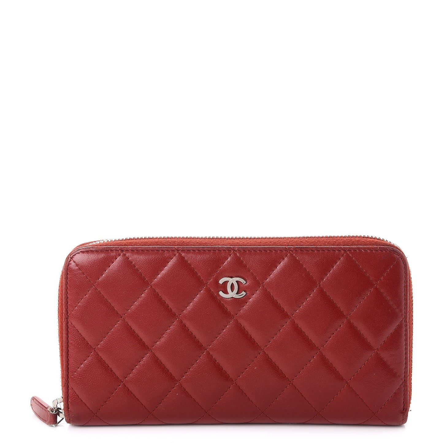 Lambskin Quilted Large Gusset Zip Around Wallet Red