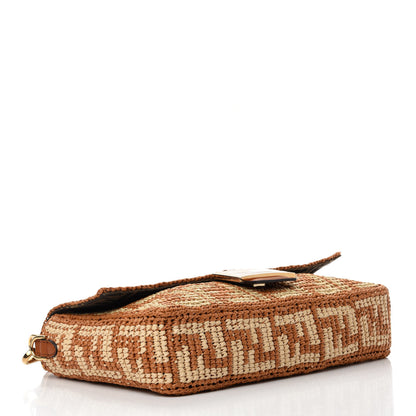 Fendi Raffia Vitello Seta FF Woven Large Baguette Brick Natural 5 of 13