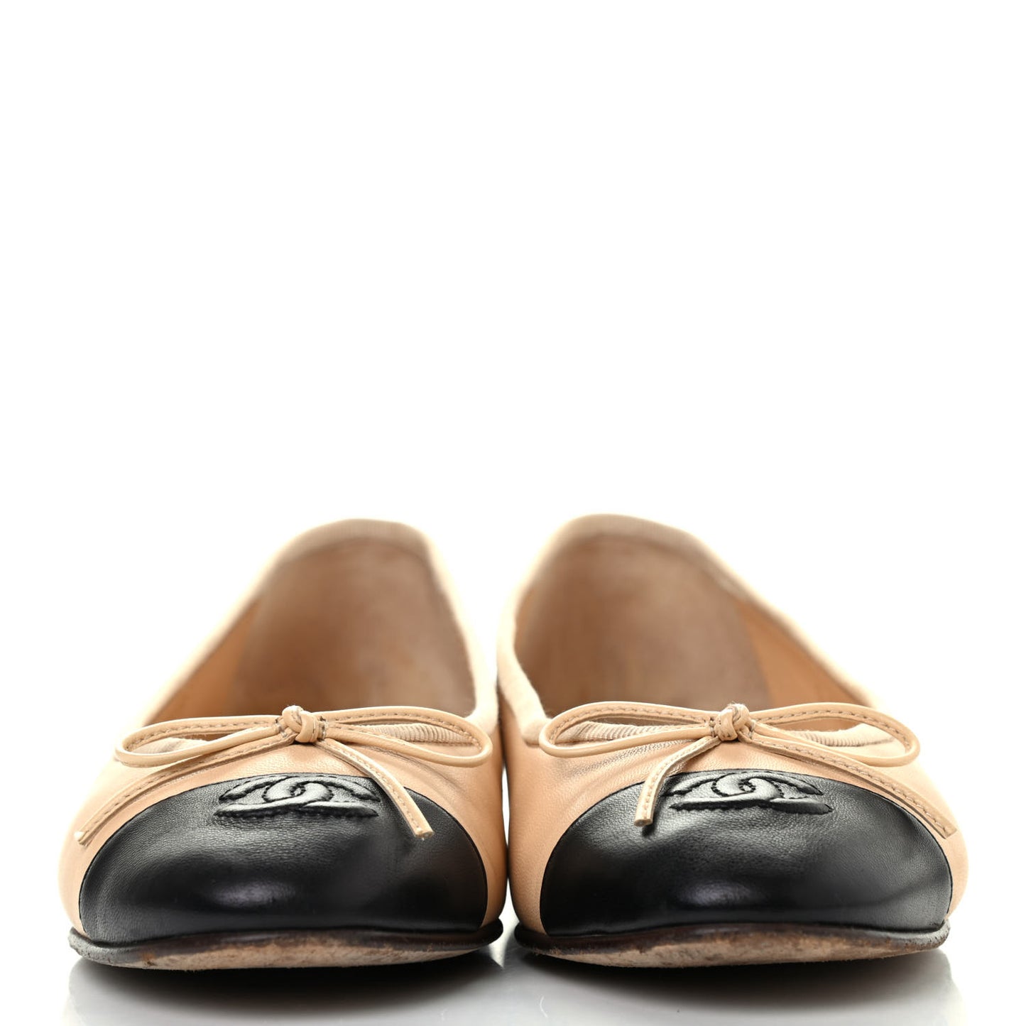 Lambskin Cap Toe CC Ballerina Flats 38 Beige Black