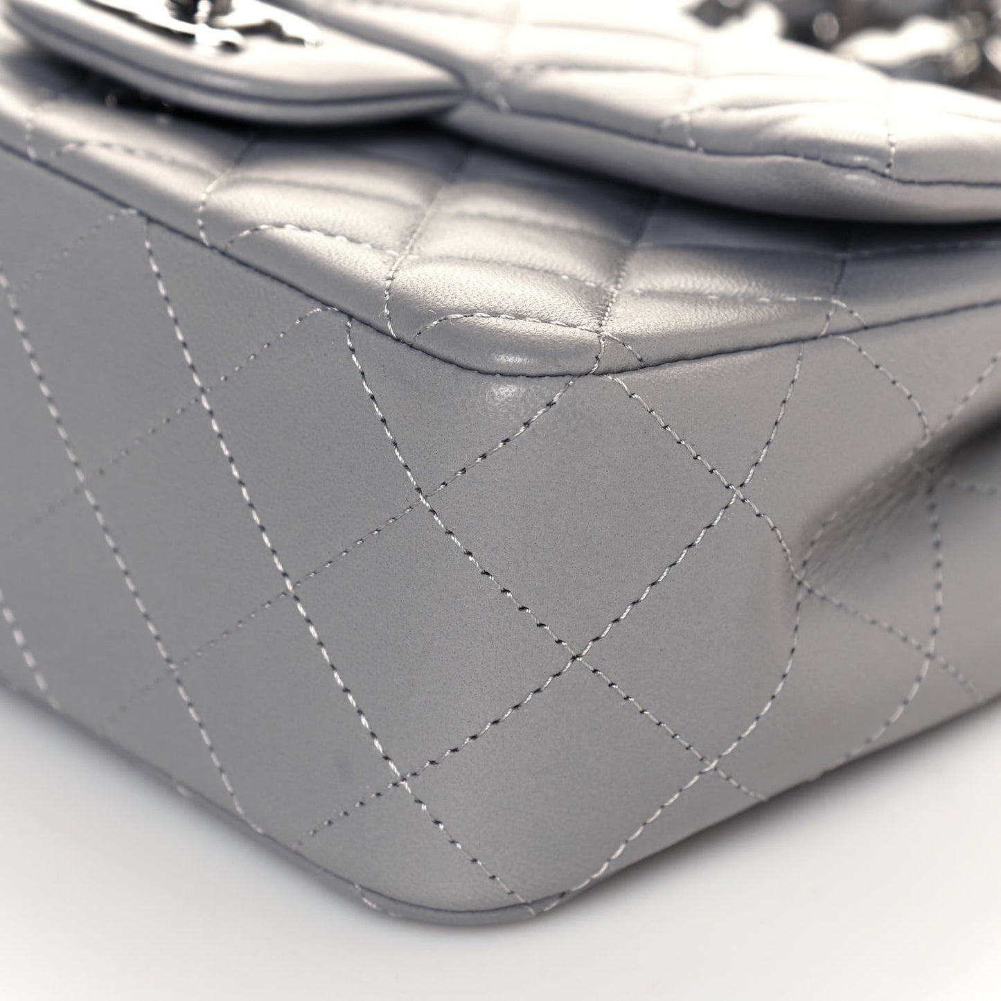 Lambskin Quilted Mini Rectangular Flap Grey