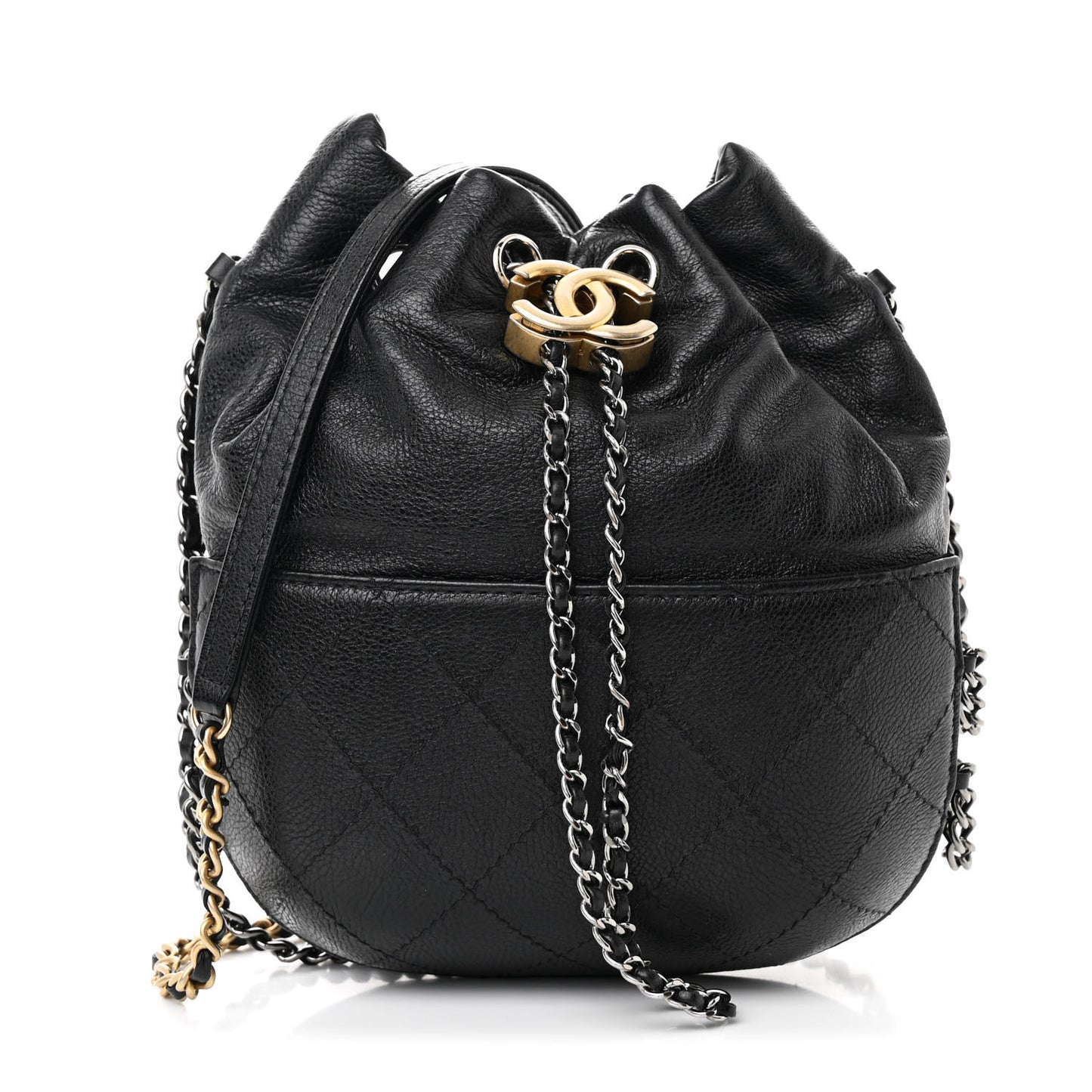 Calfskin Quilted Small Gabrielle Bucket Black