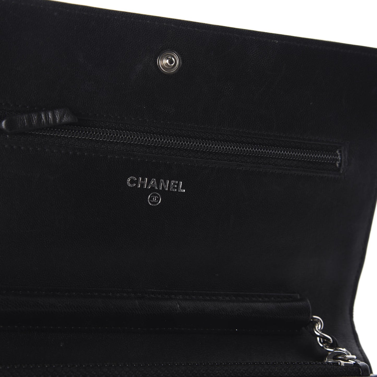 Lambskin Camellia Embossed Wallet on Chain WOC Black