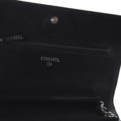 Chanel Lambskin Camellia Embossed Wallet on Chain WOC Black 8 of 10