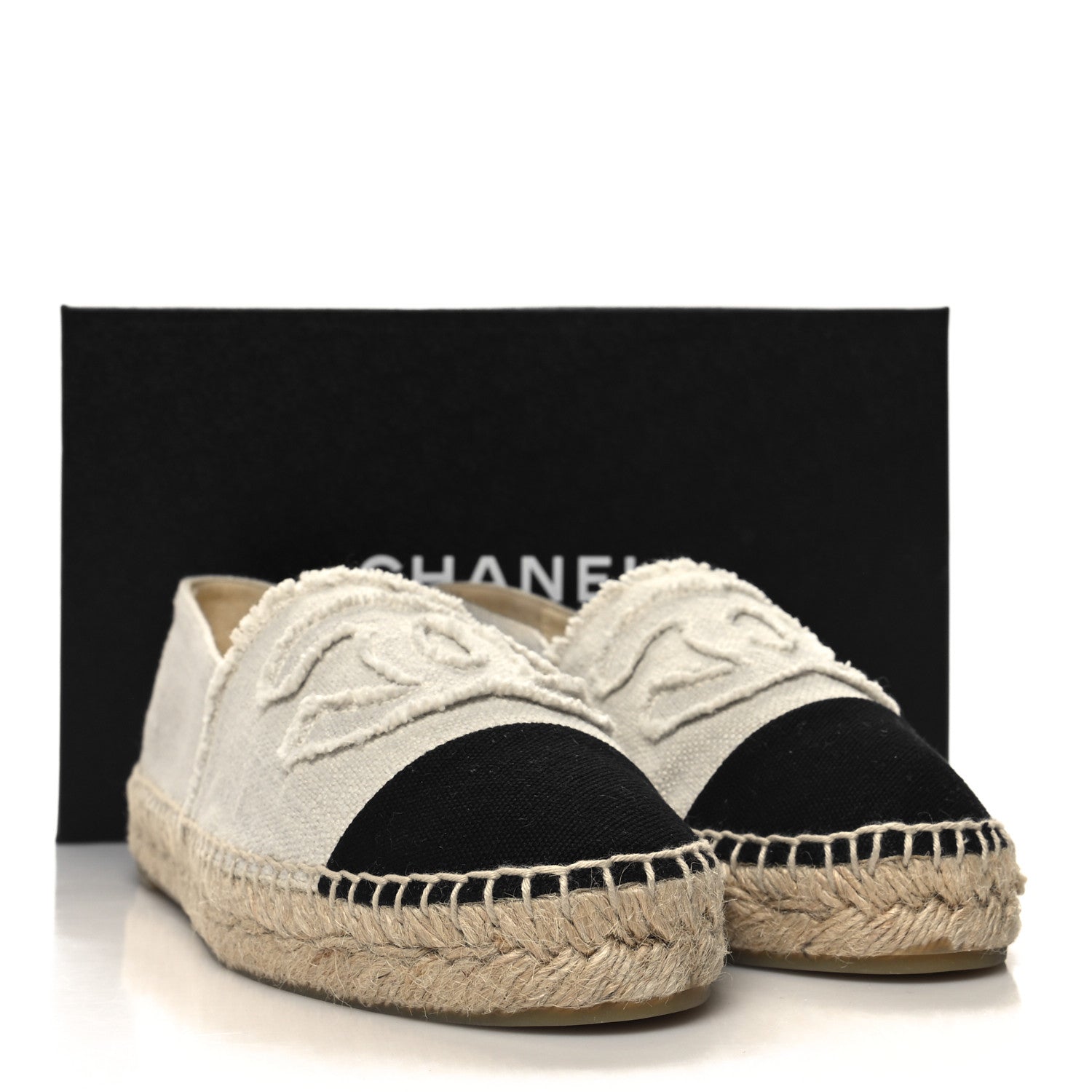 Chanel Linen CC Espadrilles 40 Beige Black 10 of 10