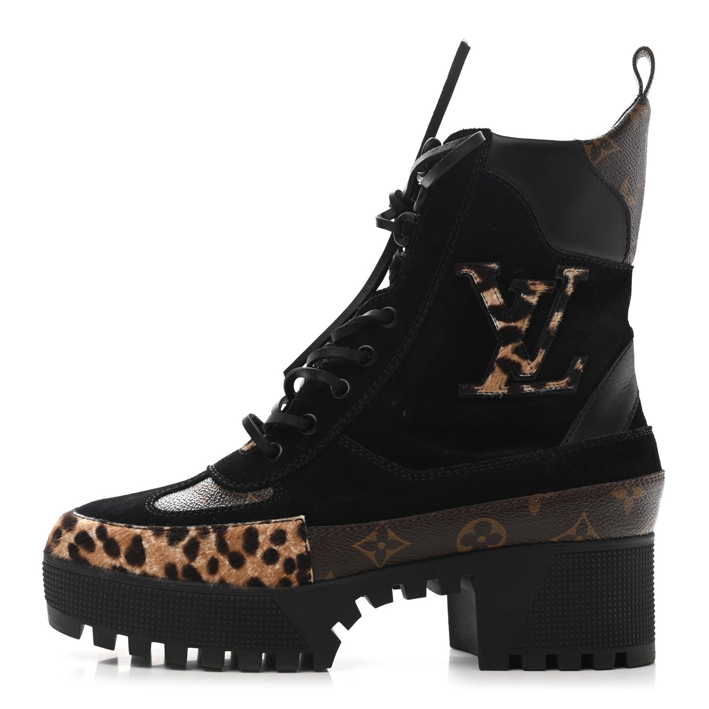 Suede Calfskin Monogram Calf Hair Laureate Platform Desert Boots 39 Black