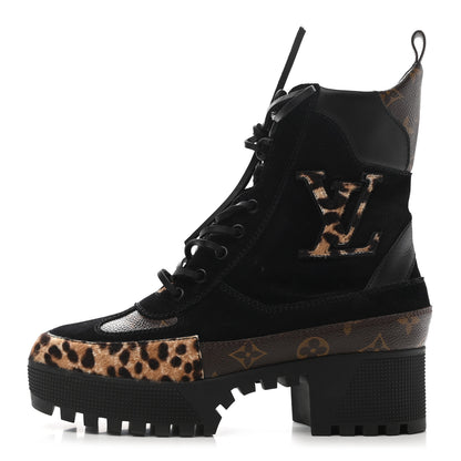 Louis Vuitton Suede Calfskin Monogram Calf Hair Laureate Platform Desert Boots 39 Black 1 of 11