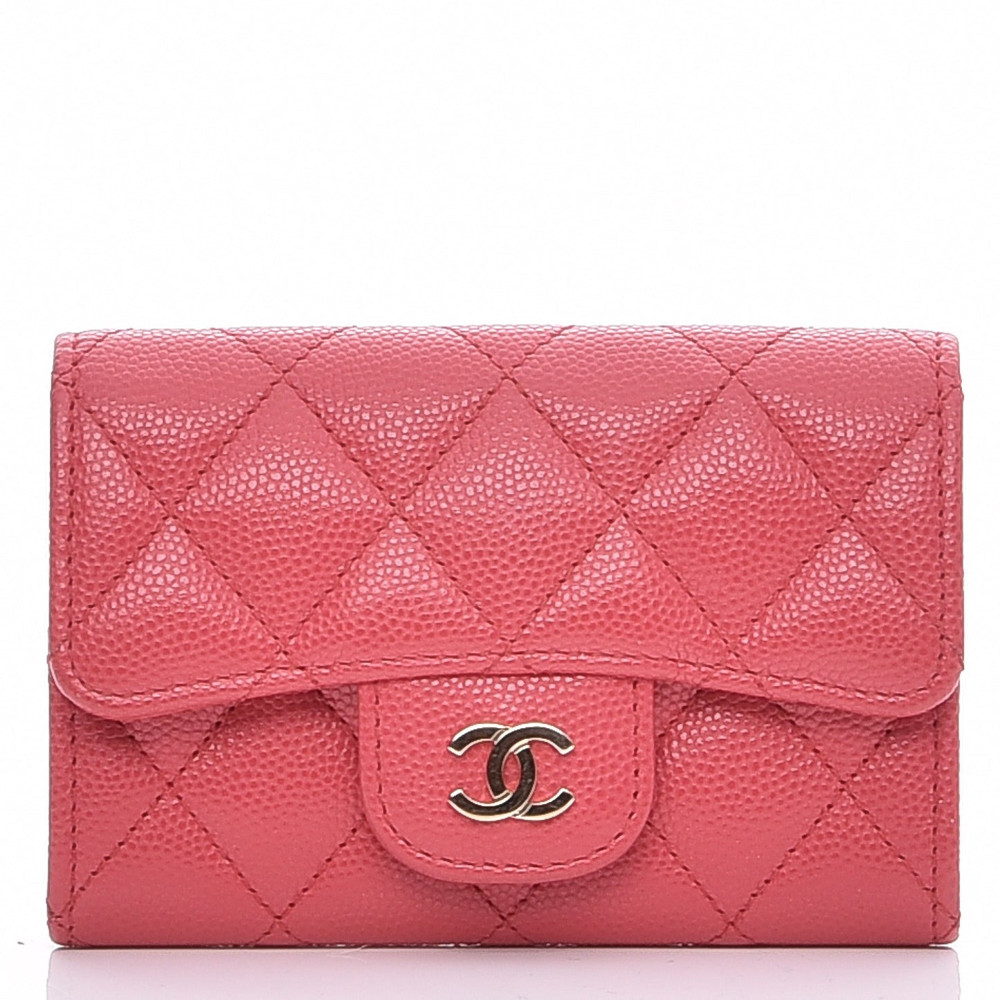 Caviar Quilted Card Holder Dark Pink