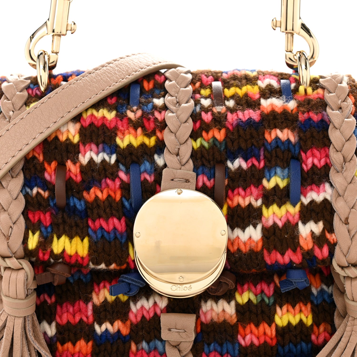 Chloe Cashmere Knit Calfskin Mini Penelope Soft Shoulder Bag Woodrose Multicolor 8 of 12