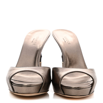 Gucci Metallic Nappa Bamboo Mid Heel Slide Sandals 36.5 Bronze 2 of 14