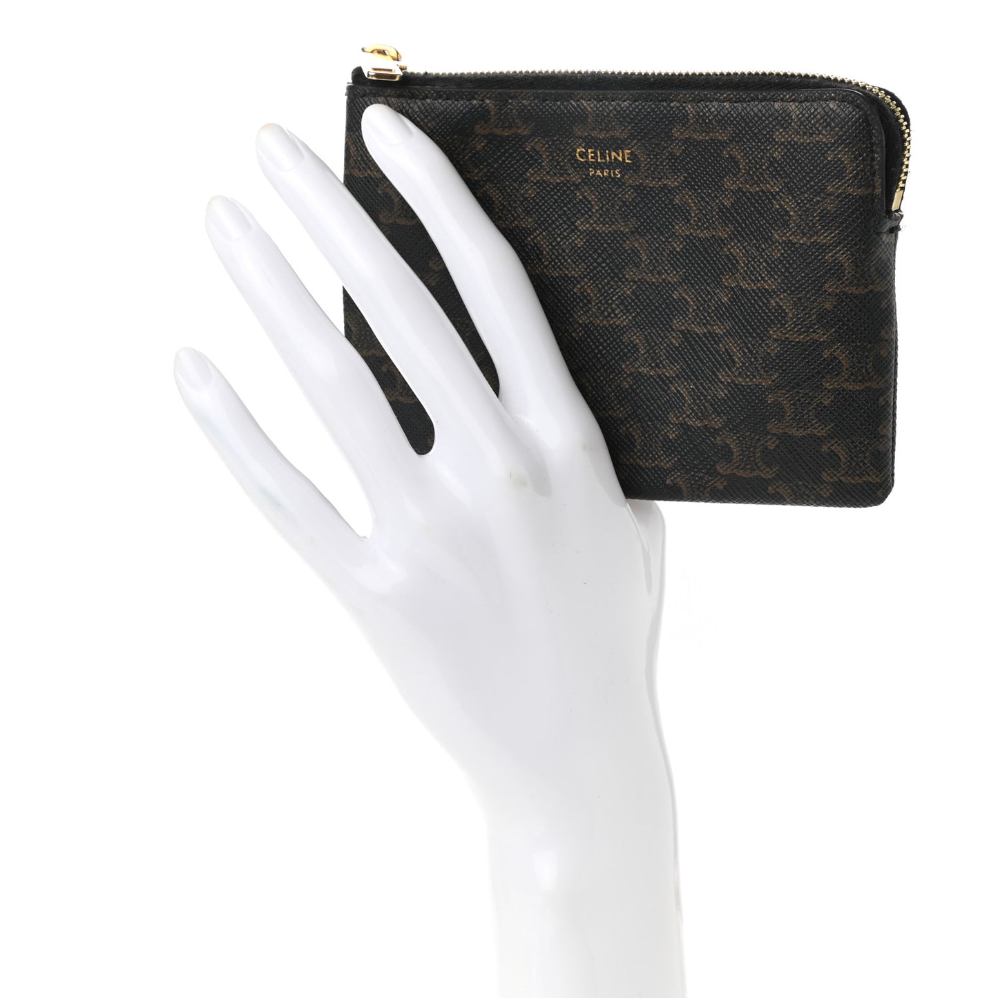 Triomphe Canvas Coin and Card Pouch With Hook Black