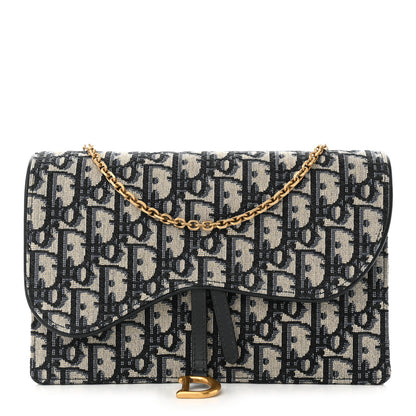 Christian Dior Oblique Saddle Chain Pouch Blue 1 of 10