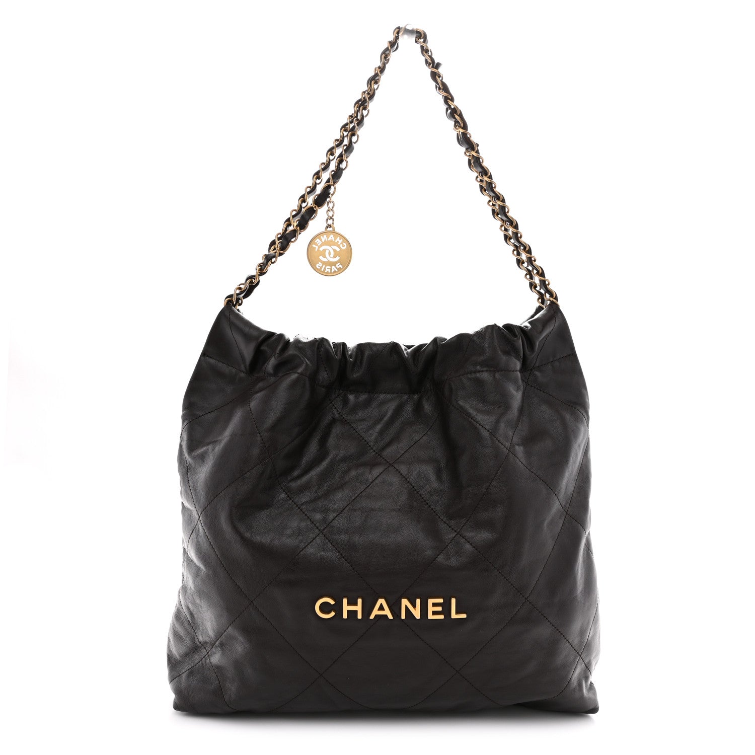 Chanel Shiny Calfskin Quilted Small Chanel 22 Dark Brown 1 of 11