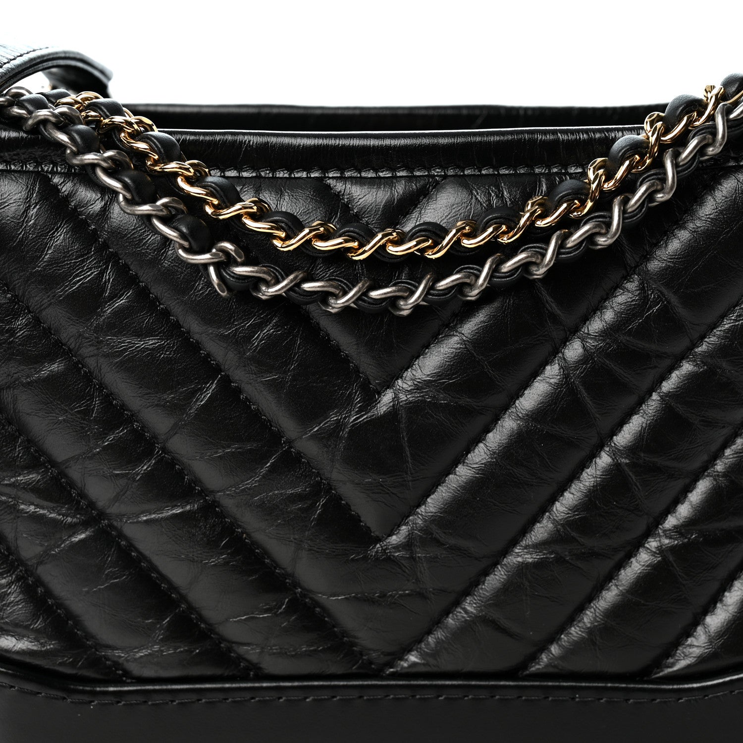 Chanel Aged Calfskin Chevron Quilted Small Gabrielle Hobo Black 8 of 10