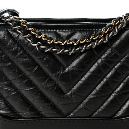 Chanel Aged Calfskin Chevron Quilted Small Gabrielle Hobo Black 8 of 10