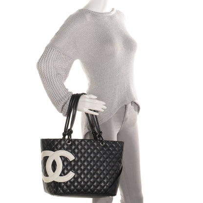 Chanel Calfskin Quilted Large Cambon Tote Black White 2 of 7
