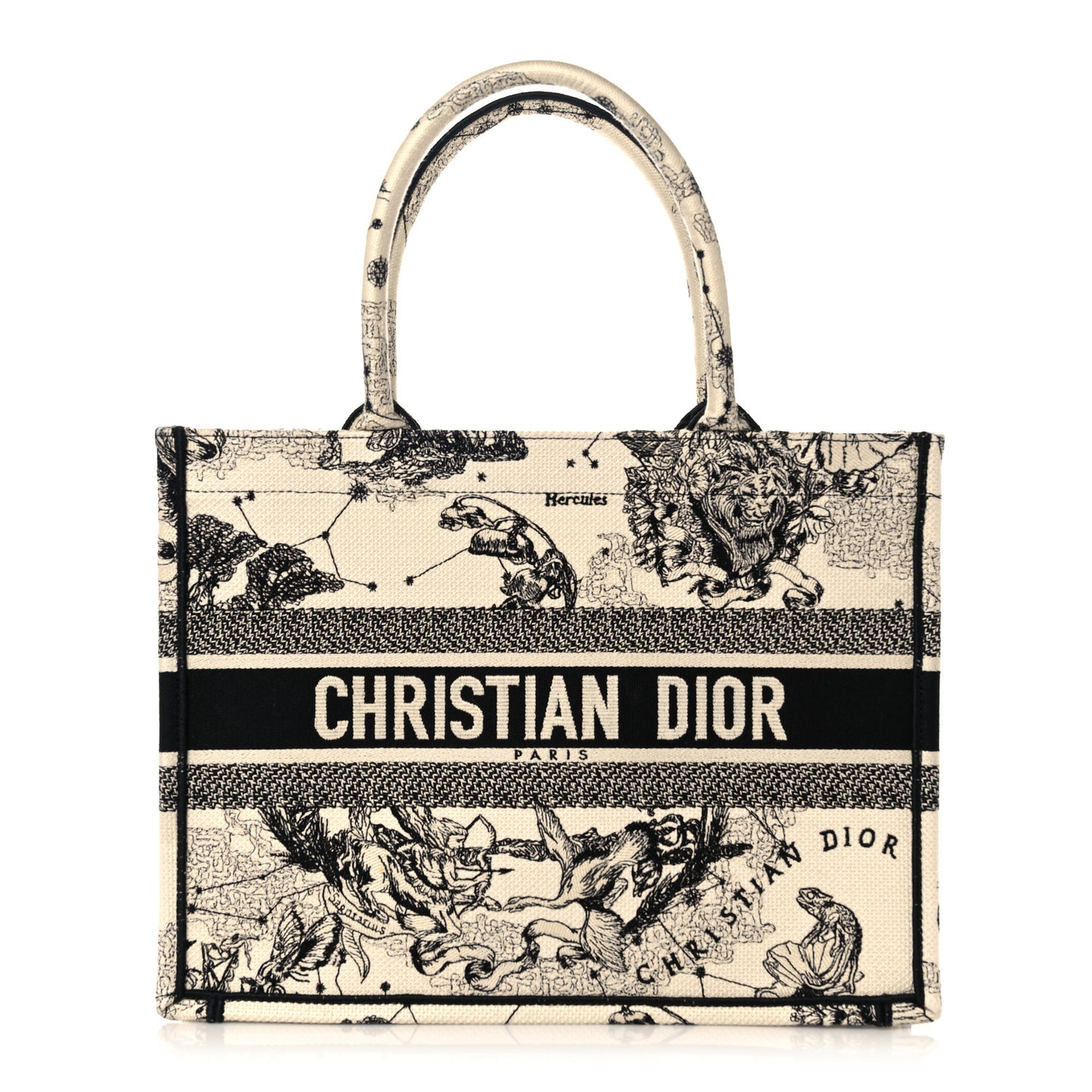 Canvas Zodiac Toile De Jouy Embroidered Medium Book Tote Latte