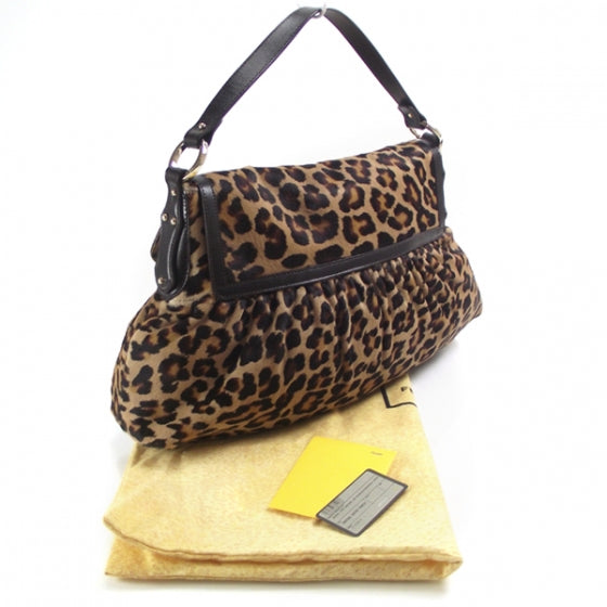 Calf Hair Leopard Print Chef Hobo Brown