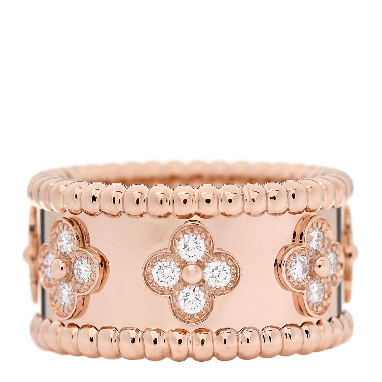 Van Cleef & Arpels 18K Rose Gold Diamond Small Perlee Clovers Ring 50/5.25 1 of 5