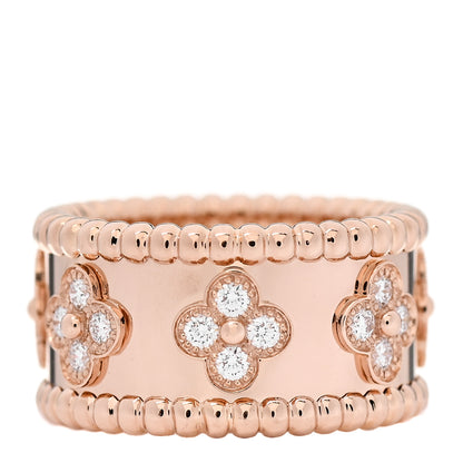 Van Cleef & Arpels 18K Rose Gold Diamond Small Perlee Clovers Ring 50/5.25 1 of 5