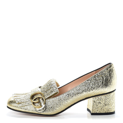 Gucci Galassia GG Marmont Fringe 50mm Loafer Pumps 38.5 Platino 1 of 8