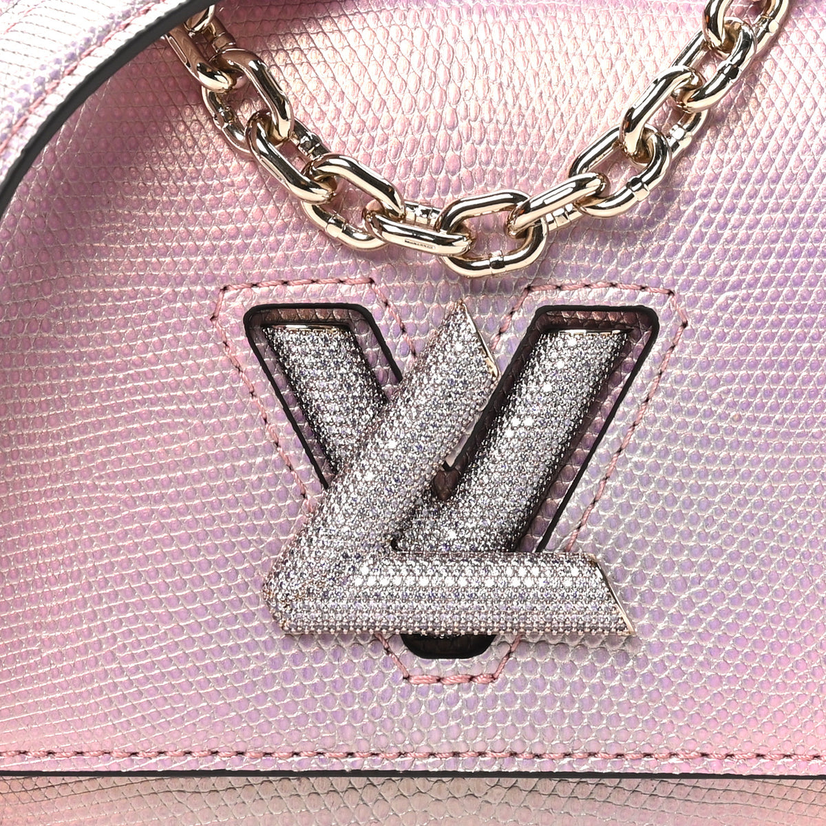 Iridescent Lizard Mini Swarovski Twist Shoulder Bag Pink