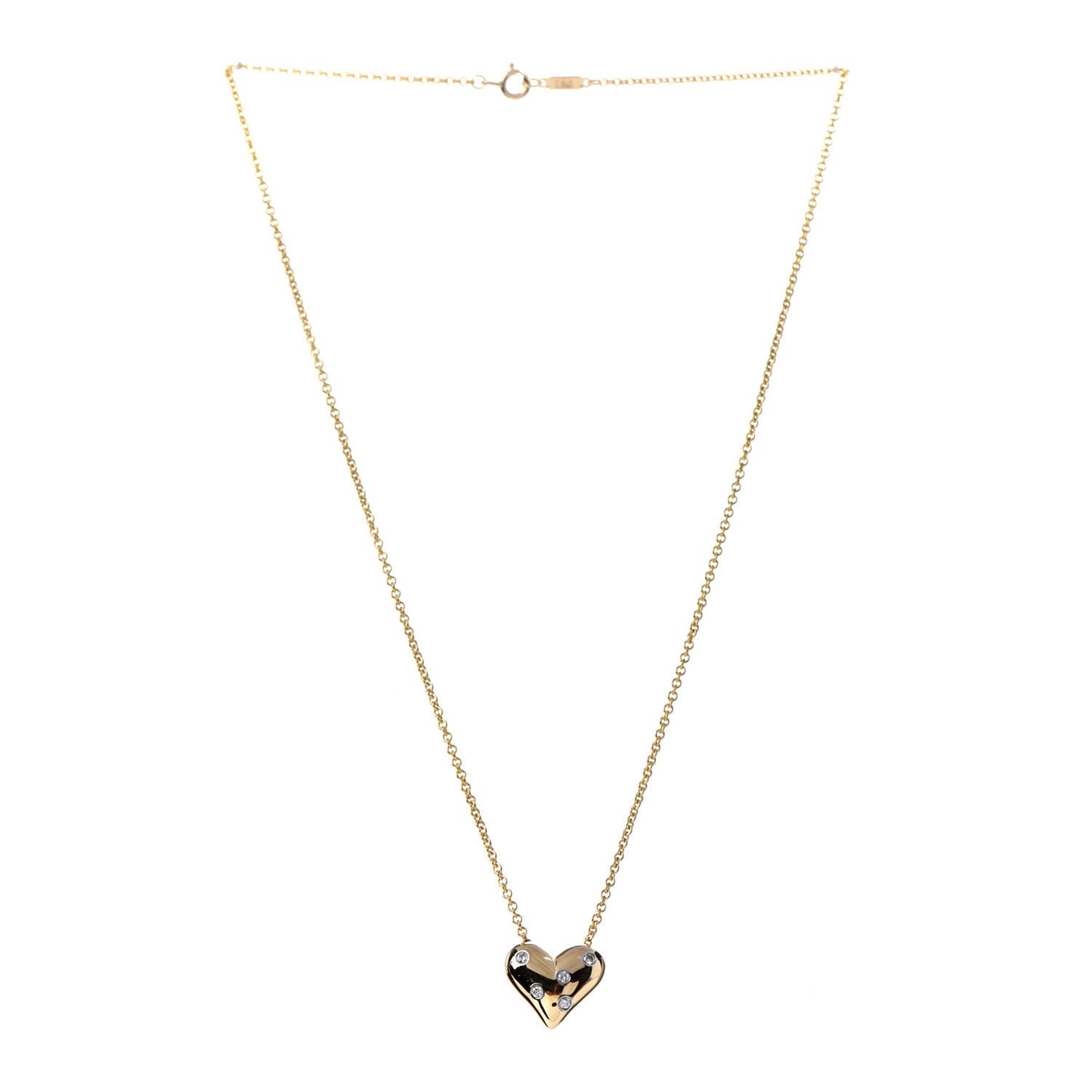 18K Yellow Gold Platinum Diamond Etoile Heart Pendant Necklace