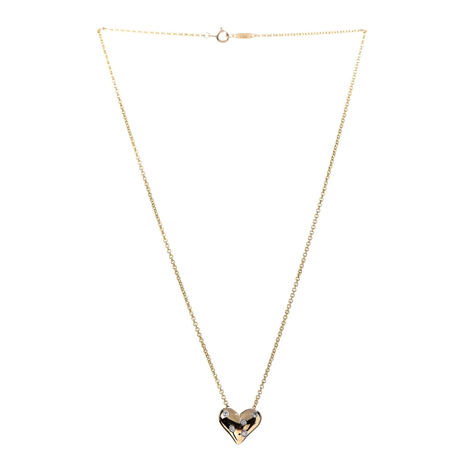 Tiffany 18K Yellow Gold Platinum Diamond Etoile Heart Pendant Necklace 3 of 7