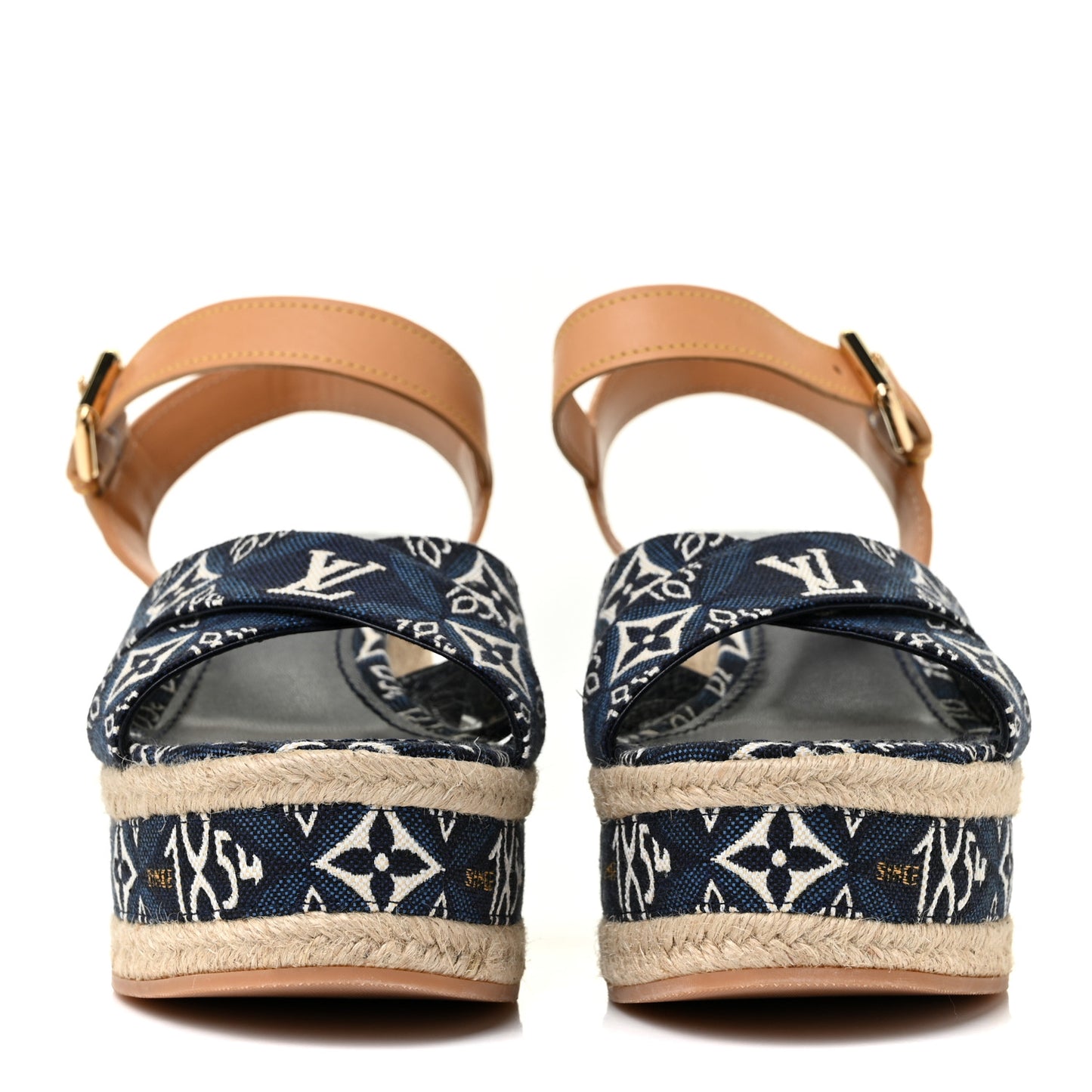 Jacquard Calfskin Since 1854 Boundary Wedge Sandals 37.5 Blue