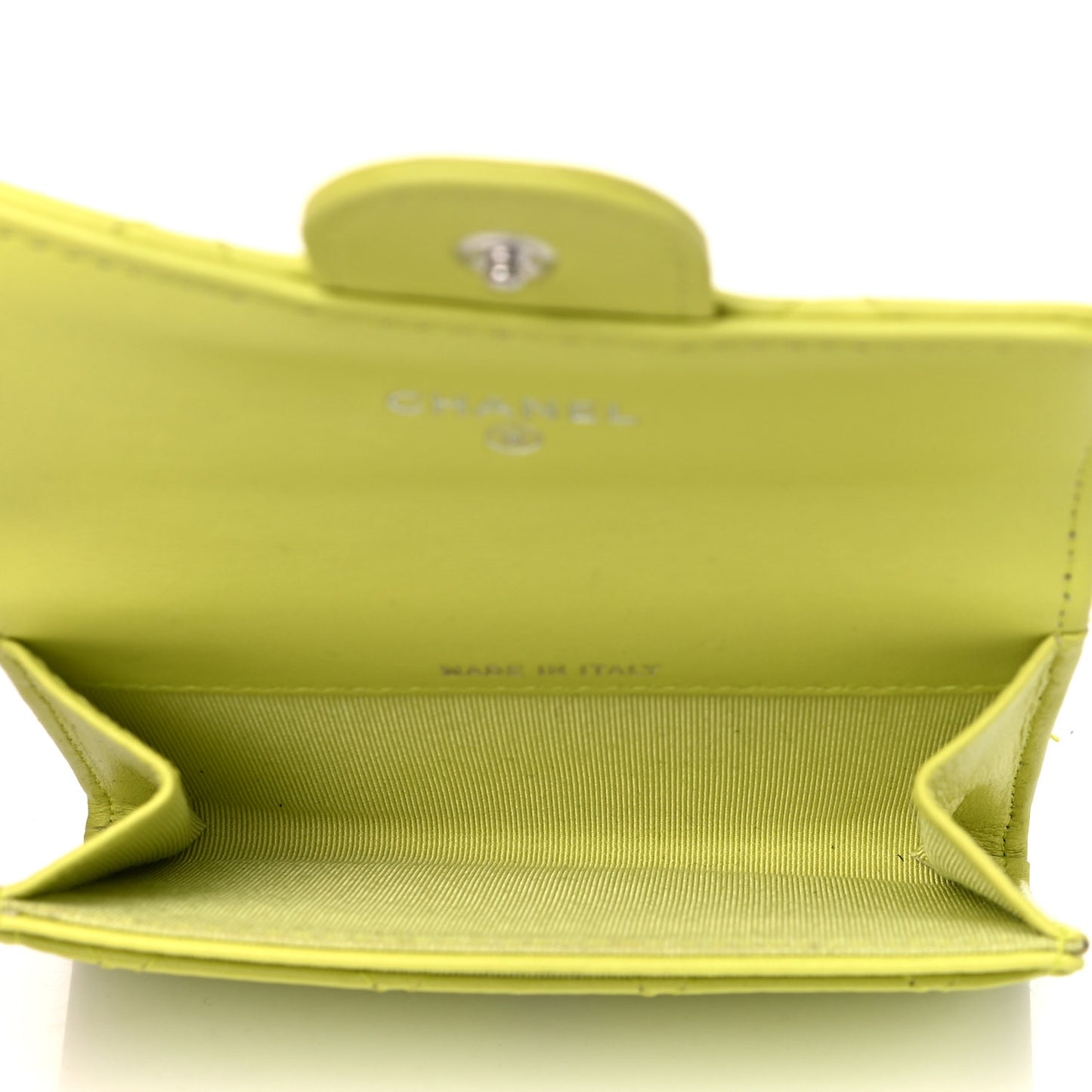 Lambskin Quilted Flap Card Holder Wallet Yellow