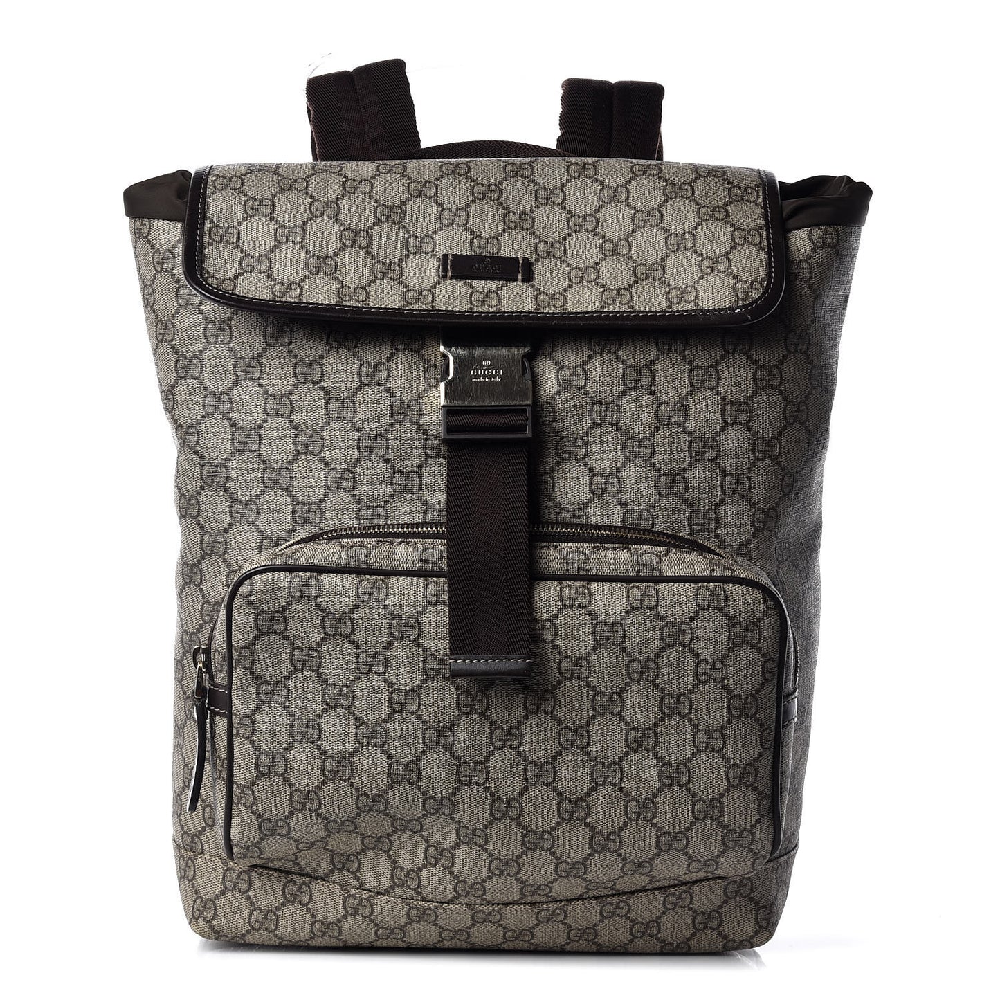 GG Supreme Monogram Medium Single Buckle Rucksack Backpack Beige Ebony Brown