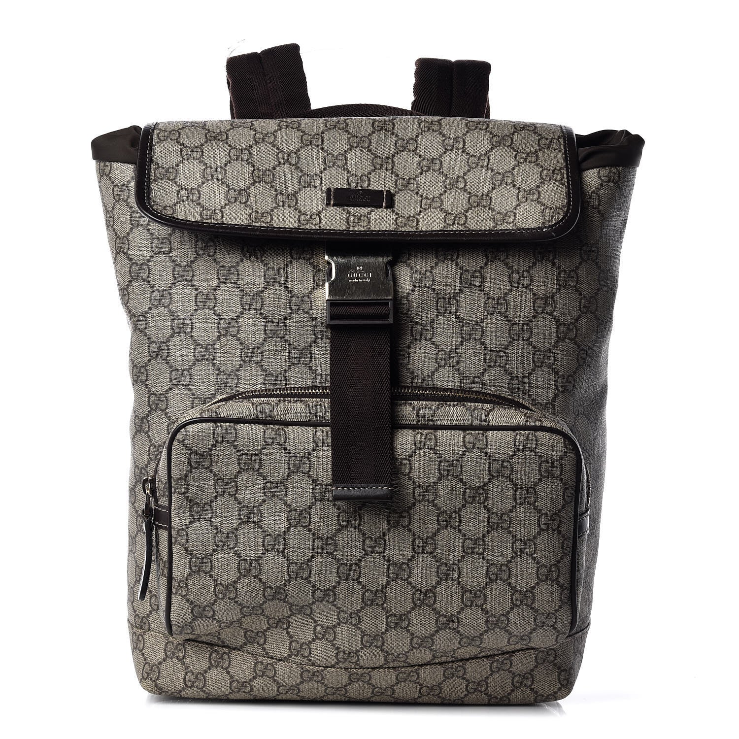 Gucci GG Supreme Monogram Medium Single Buckle Rucksack Backpack Beige Ebony Brown 1 of 12