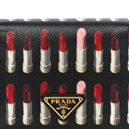 Prada Saffiano Lipstick Print Bi-Fold Wallet Black 7 of 9