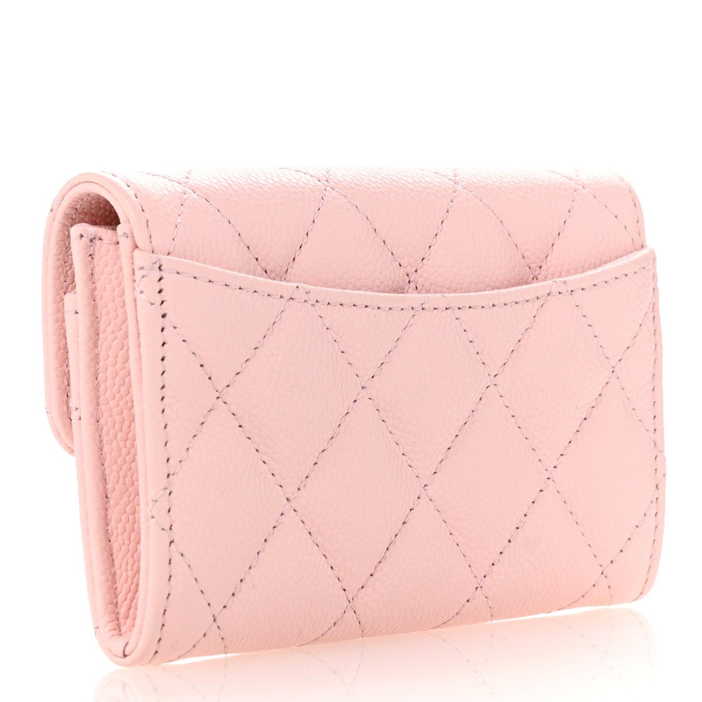 Caviar Quilted Flap Card Holder Wallet Light Pink