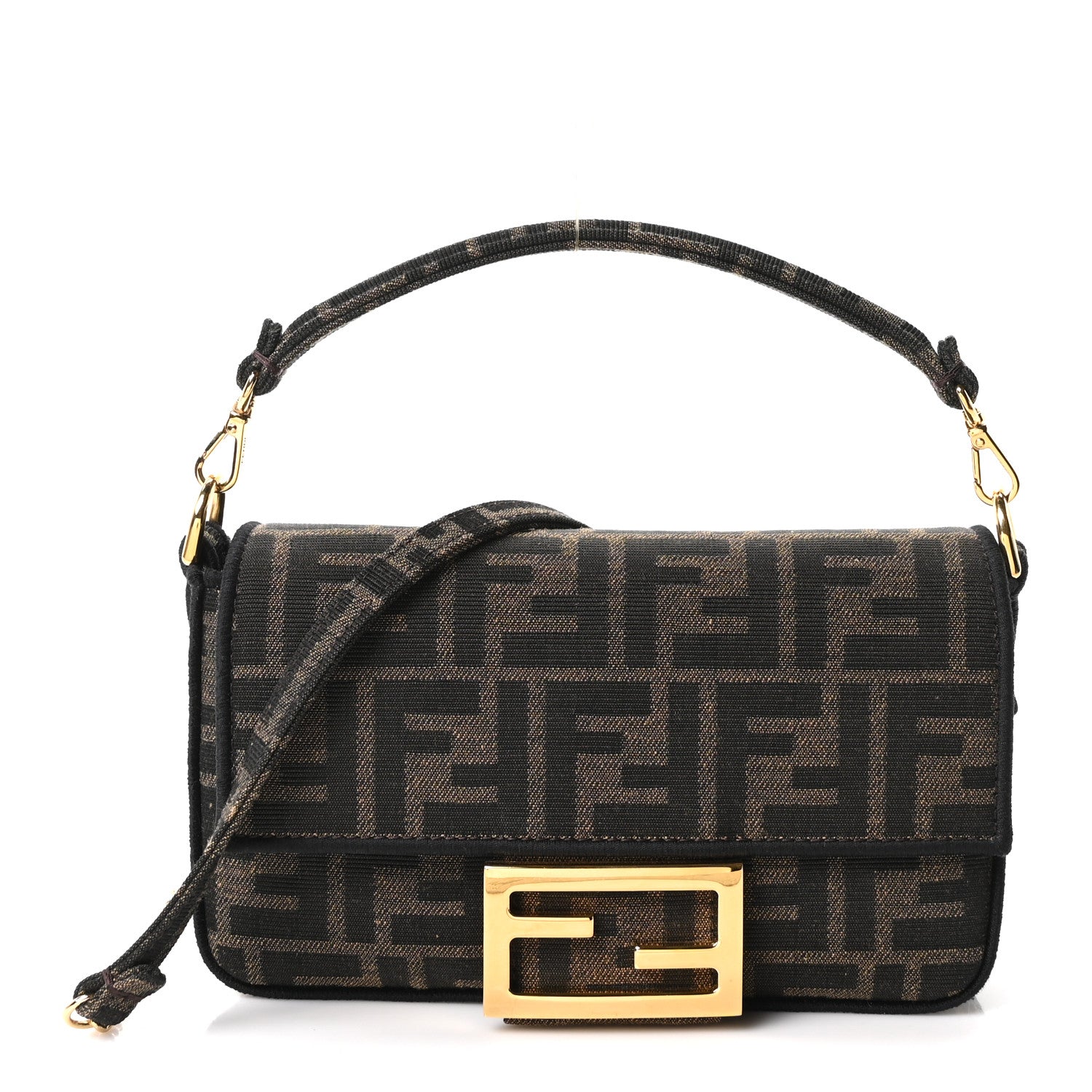Fendi Fabric Jacquard FF 1974 Mini Baguette Tobacco Moro Black 1 of 10