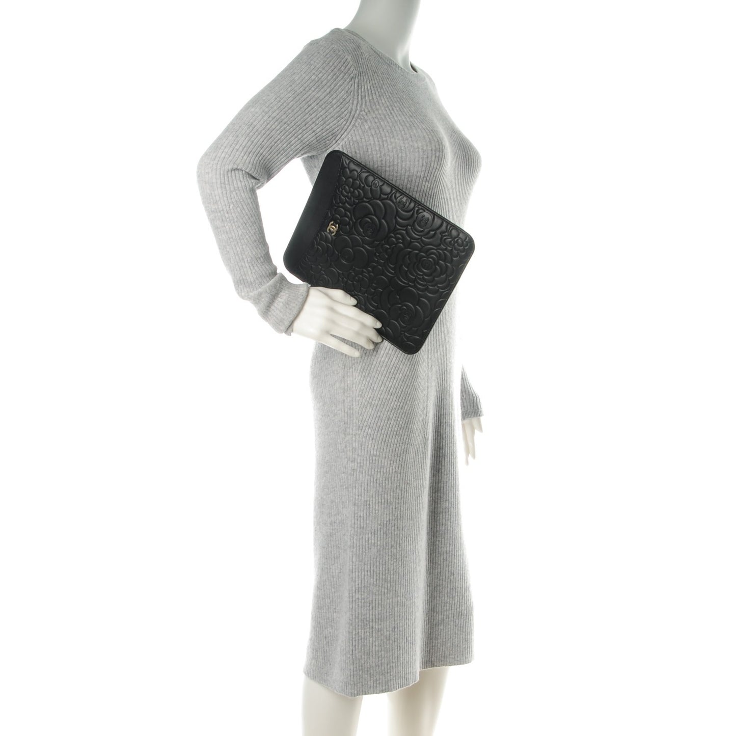 Lambskin Camellia Embossed iPad Case Black