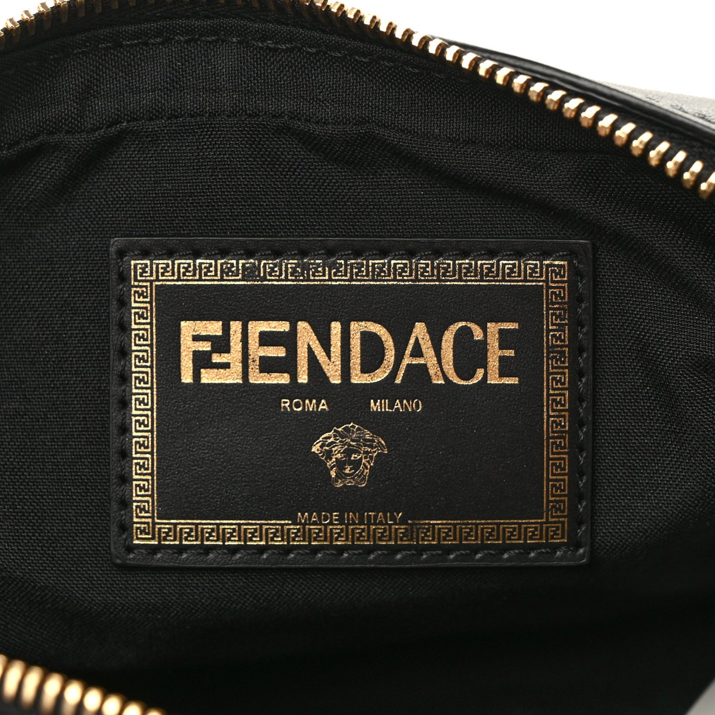 X VERSACE Vitello Cover Fendace Medusa Small Camera Case Black Gold