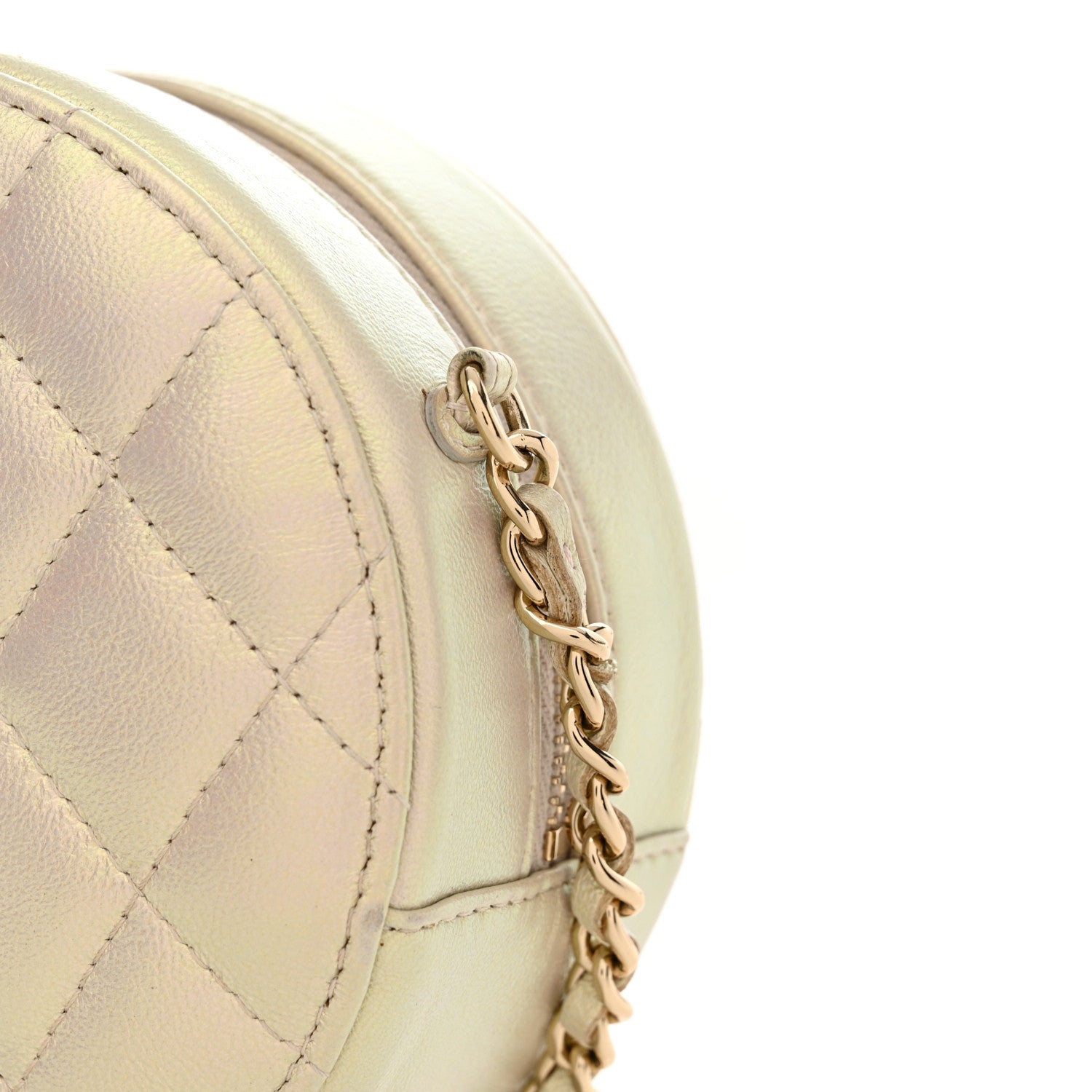 Chanel Iridescent Lambskin Quilted Round Clutch With Chain Ivory 11 of 11