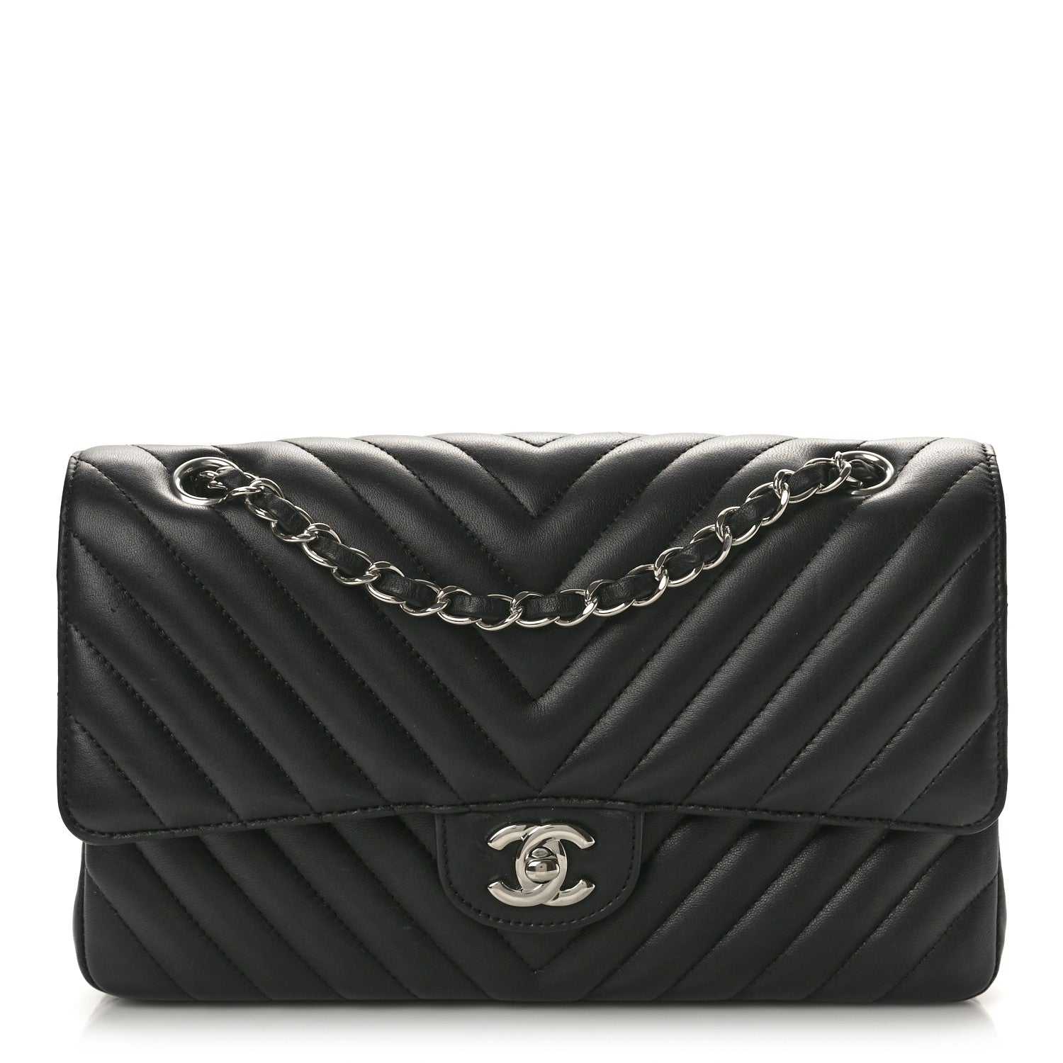 Chanel Lambskin Chevron Quilted Medium Double Flap Black 1 of 10