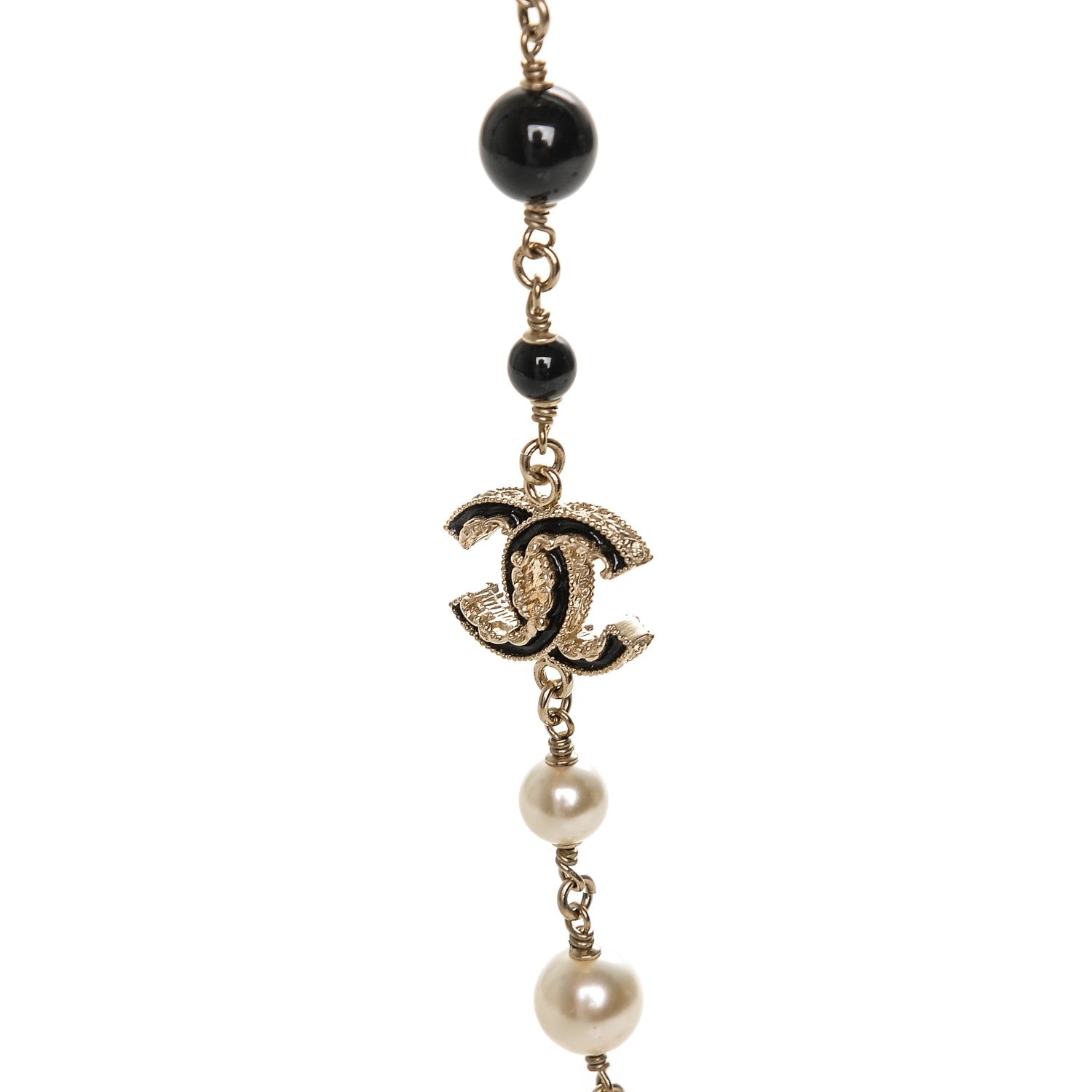 Chanel Pearl Bead Enamel CC Long Necklace Black Gold 5 of 6