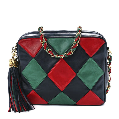 Chanel Lambskin Quilted Patchwork Camera Tassel Bag Navy Green Red 1 of 11