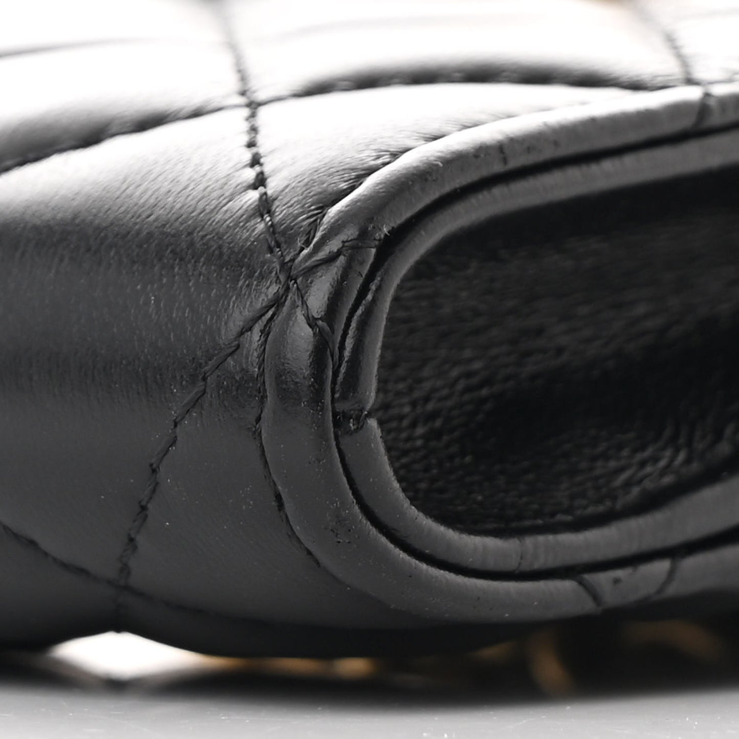 Lambskin Quilted Lacquered Chain Phone Holder With Chain Black