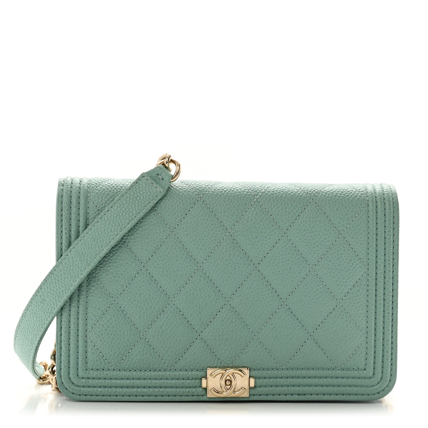 Chanel Caviar Quilted Boy Wallet On Chain WOC Light Blue 1 of 13