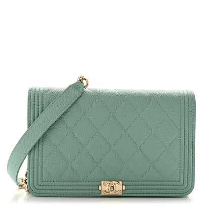 Chanel Caviar Quilted Boy Wallet On Chain WOC Light Blue 1 of 13