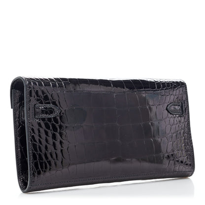 Hermes Shiny Alligator Kelly Wallet To Go Black 3 of 10