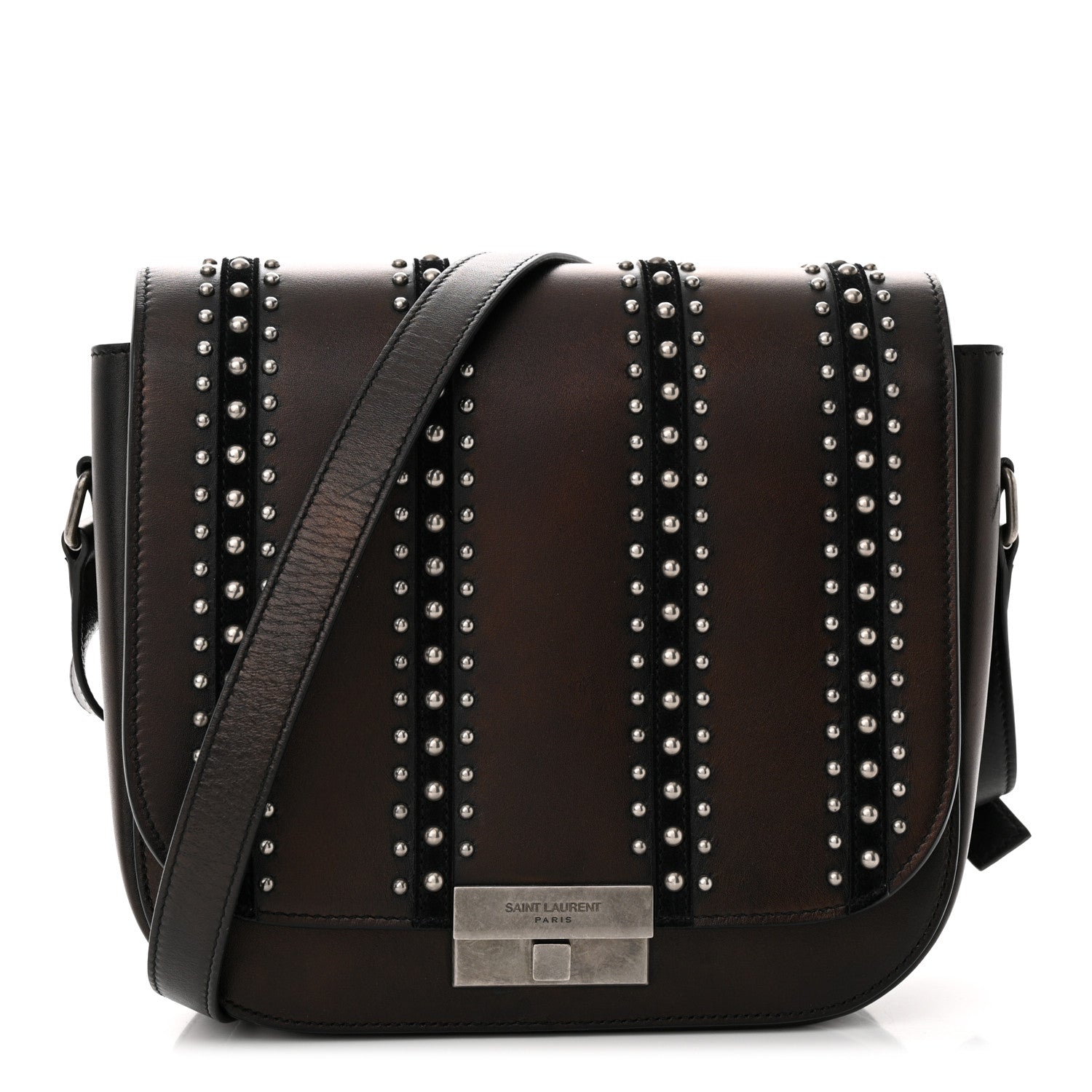 Saint Laurent Smooth Calfskin Suede Betty Stud Stripe Flap Messenger Black 1 of 14