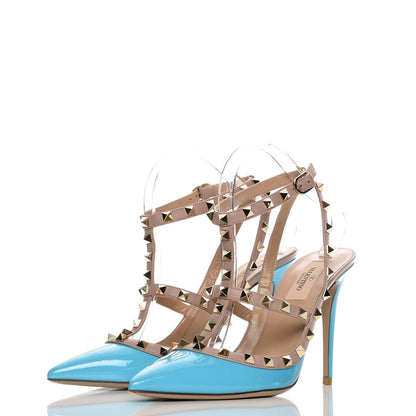 Valentino Garavani Patent Rockstud Ankle Strap 100mm Pumps 39.5 Parrot Poudre 3 of 7