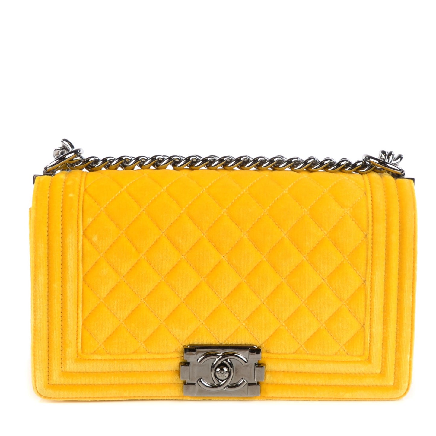 Velvet Quilted Medium Boy Flap Yellow