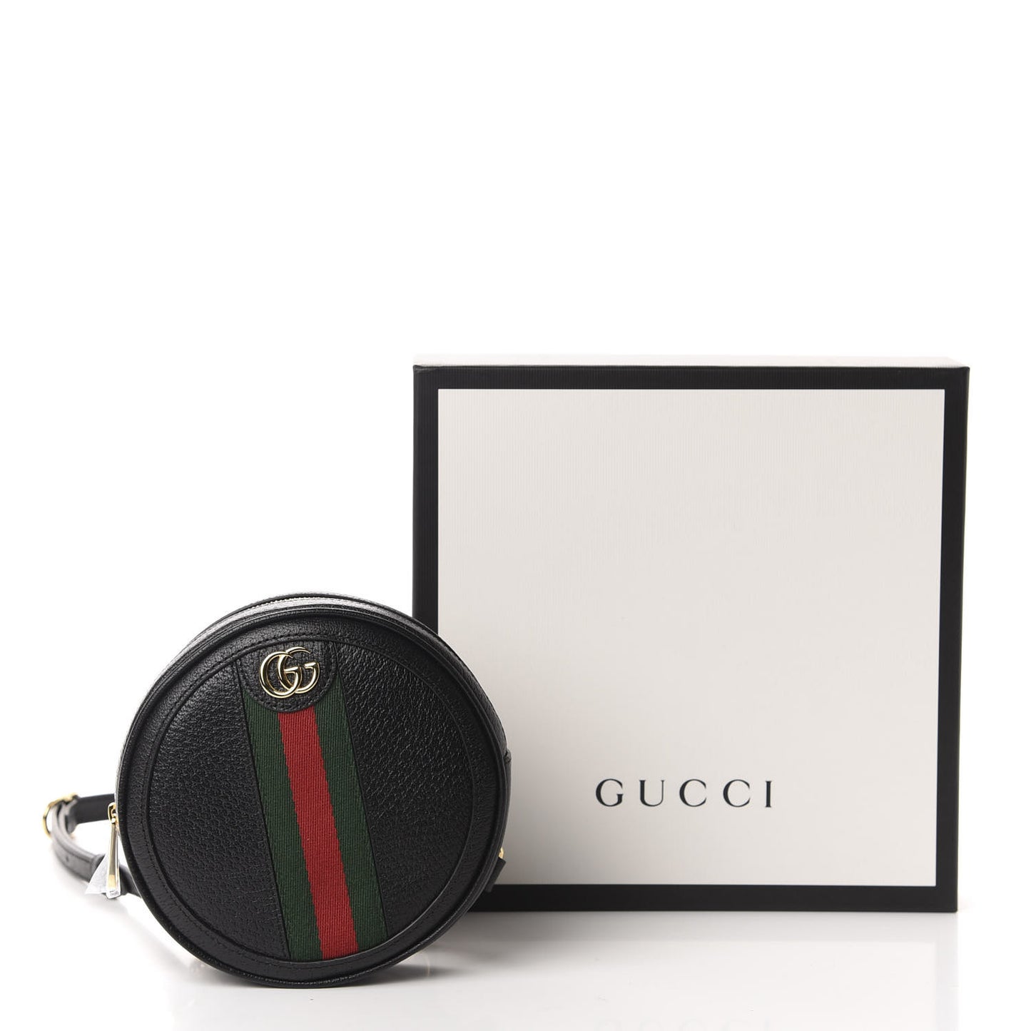 Grained Calfskin Web Mini Ophidia Round Backpack Black