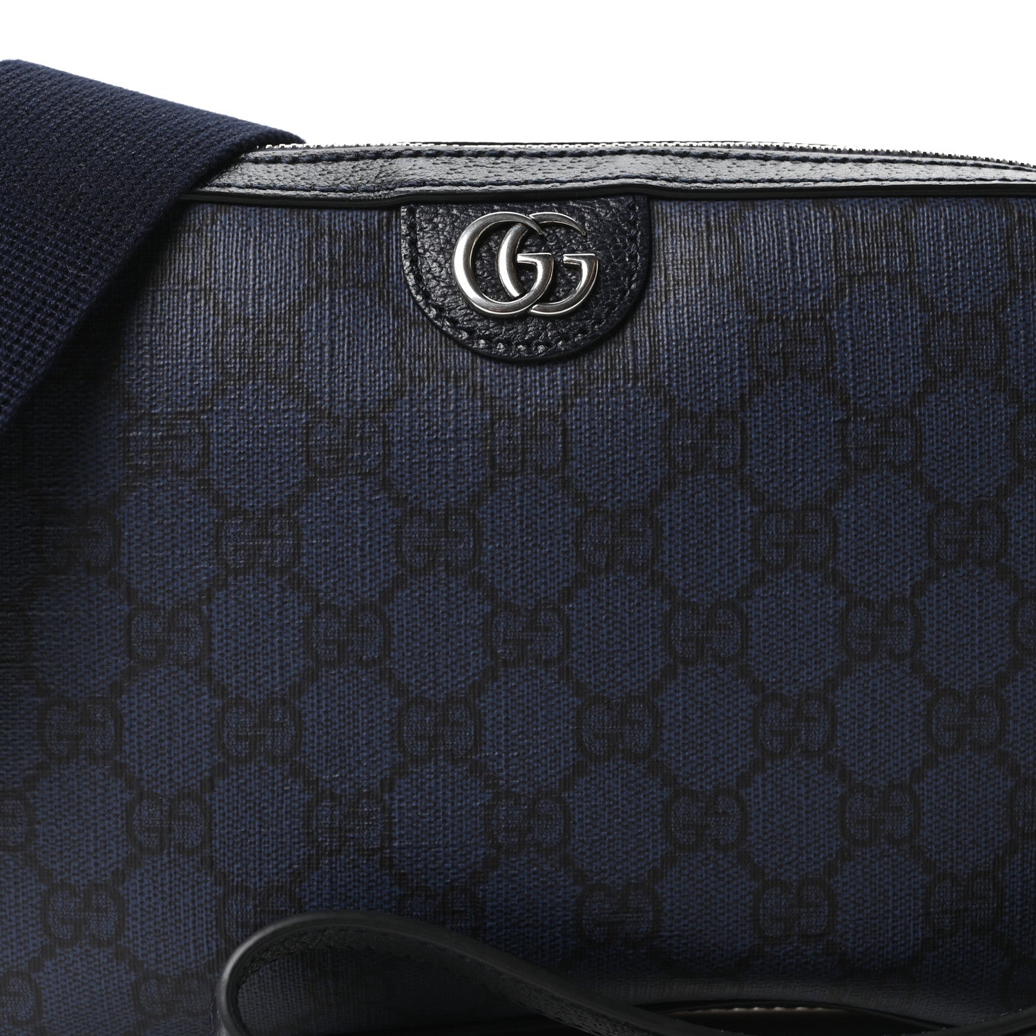 Gucci GG Supreme Monogram Textured Dollar Calfskin Web Ophidia Wristlet Shoulder Bag Black Blue 8 of 10
