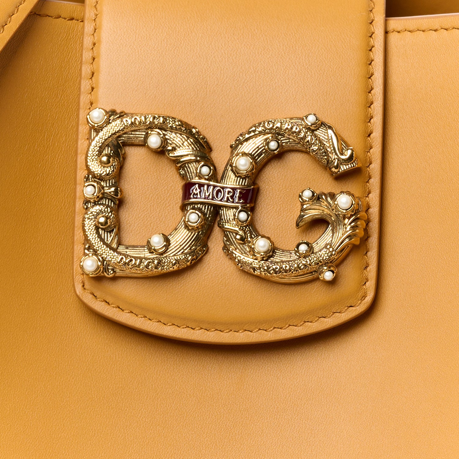 Dolce & Gabbana Smooth Calfskin Small DG Amore Satchel Bag Camel 7 of 9